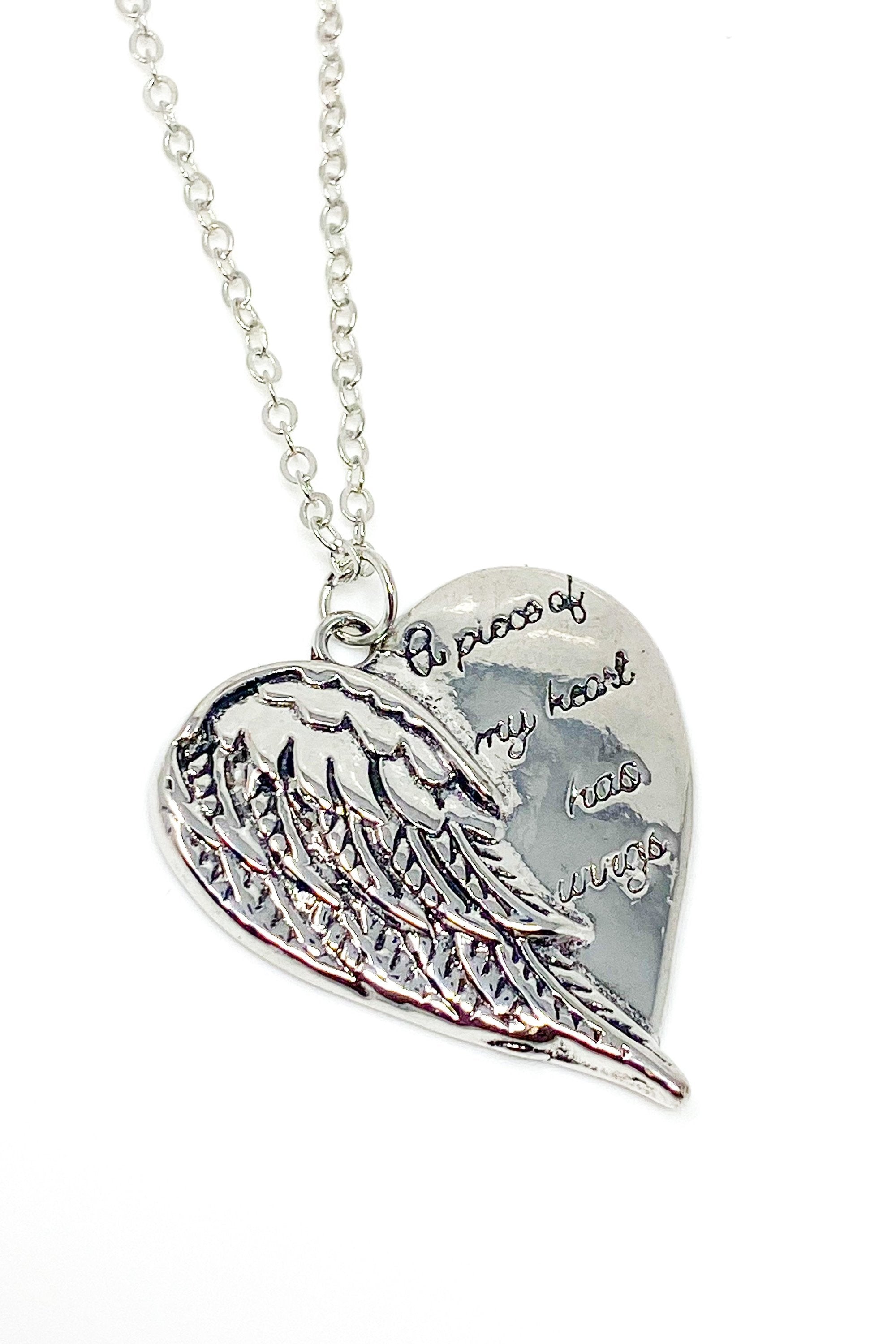 Angel Wing Heart Necklace Memorial Silver Pendant Charm