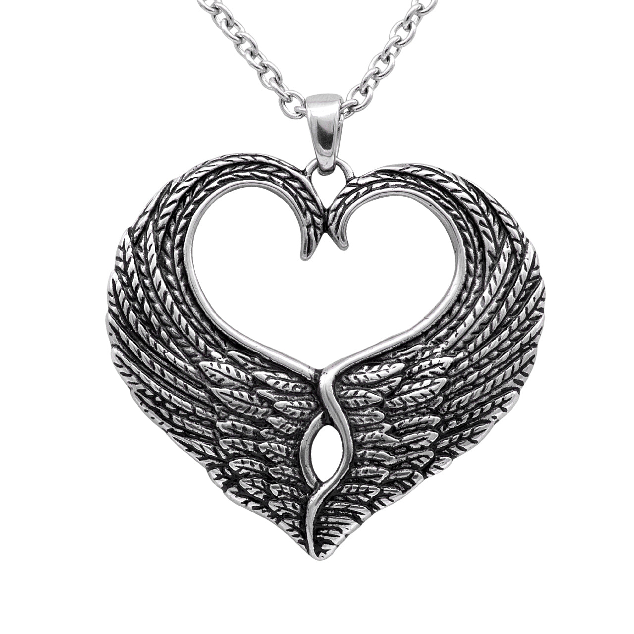 Angel Wings Heart Pendant Necklace Sterling Silver Plated