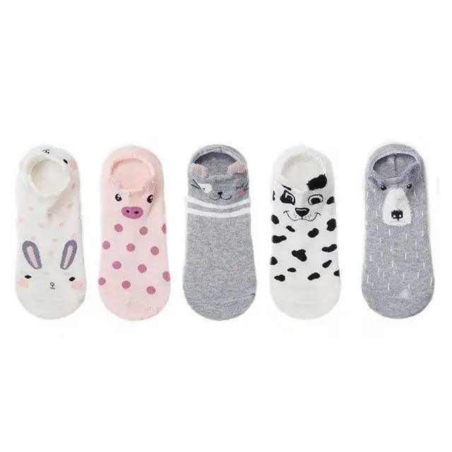 Animal Cotton Socks Female Cat With Dog Summer Short Sock Slippers Women Casual Soft Funny Boat Socks Women Winter Fuzzy Warm Slipper Floor Socks Cute Cartoon Animal Embroidery Coral Foot let Sock Sleeping Warmer Stevvex