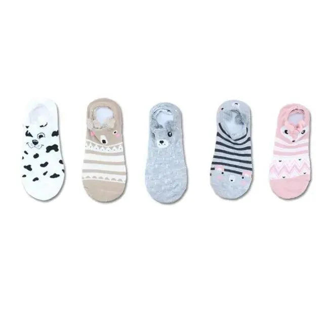 Animal Cotton Socks Female Cat With Dog Summer Short Sock Slippers Women Casual Soft Funny Boat Socks Women Winter Fuzzy Warm Slipper Floor Socks Cute Cartoon Animal Embroidery Coral Foot let Sock Sleeping Warmer Stevvex