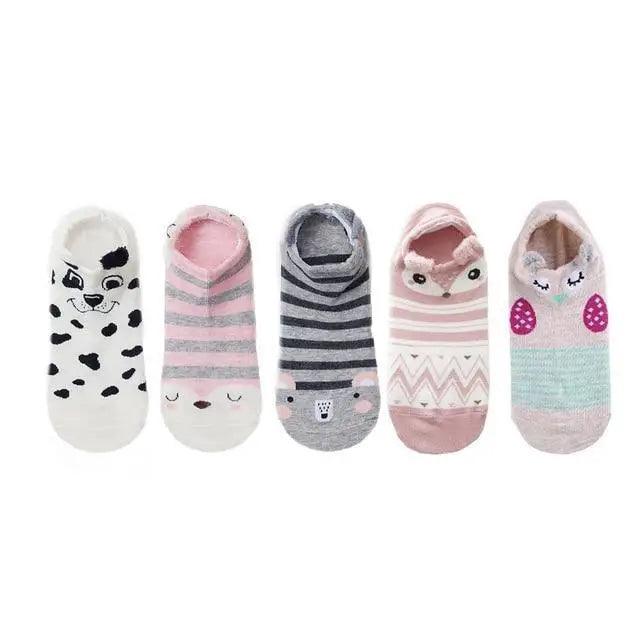 Animal Cotton Socks Female Cat With Dog Summer Short Sock Slippers Women Casual Soft Funny Boat Socks Women Winter Fuzzy Warm Slipper Floor Socks Cute Cartoon Animal Embroidery Coral Foot let Sock Sleeping Warmer Stevvex