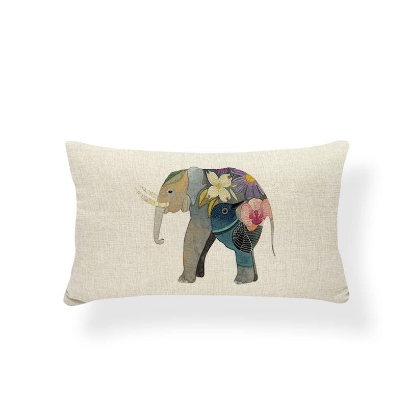 Animal Cushion Pillow Square Linen Printed Cute Elephant Throw Pillow Case Decorative Cushion Cover Pillowcase Plant Geometry Deer Flamingo Flower Pillows Home Decorative Pillowslip Covers 30X50 Stevvex