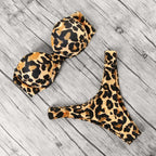 Animal Print Leopard Bikini Push Up Swimsuit Women Bikini Set Bathing Suit Bandeau Beach Wear Swimwear Women Casual Leopard Printed Triangle High Waist Two Piece Bikini Sets