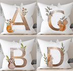 Animal Printed Pillow Cover Cartoon Giraffe Fox Bunny White Seat Polyester Decorative Cushion Cover Sofa Kids Room Alphabet Pillow Cover With Cute Animals Pillow Cases Outdoor Indoor Square Cushion Covers For Home Sofa Couch 45x45cm Stevvex
