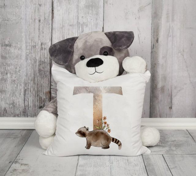 Animal Printed Pillow Cover Cartoon Giraffe Fox Bunny White Seat Polyester Decorative Cushion Cover Sofa Kids Room Alphabet Pillow Cover With Cute Animals Pillow Cases Outdoor Indoor Square Cushion Covers For Home Sofa Couch 45x45cm Stevvex