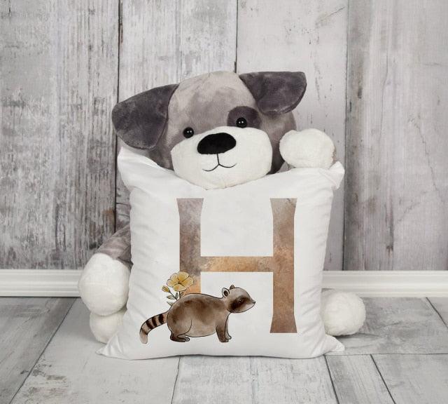 Animal Printed Pillow Cover Cartoon Giraffe Fox Bunny White Seat Polyester Decorative Cushion Cover Sofa Kids Room Alphabet Pillow Cover With Cute Animals Pillow Cases Outdoor Indoor Square Cushion Covers For Home Sofa Couch 45x45cm Stevvex