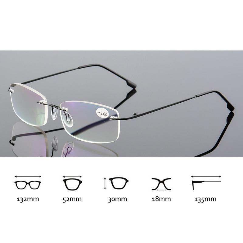 Anti-Blue Light Reading Glasses Ultralight Style Memory Titanium Rimless Reading Glasses For Men & Women Presbyopic  Eyeglasses For Everyday Use New Attractive Style Stevvex