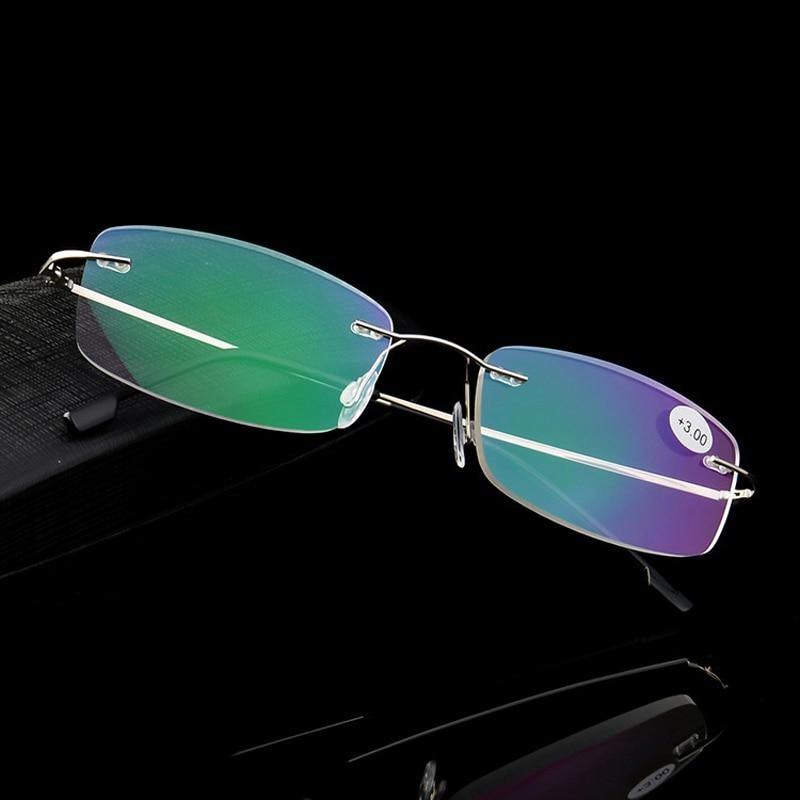 Anti-Blue Light Reading Glasses Ultralight Style Memory Titanium Rimless Reading Glasses For Men & Women Presbyopic  Eyeglasses For Everyday Use New Attractive Style Stevvex