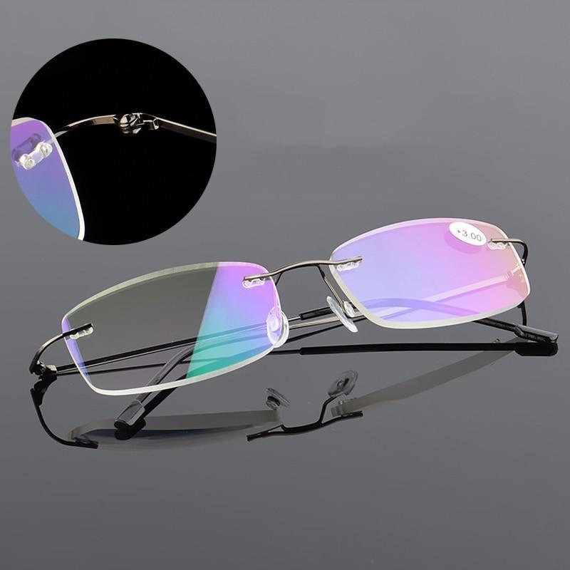 Anti-Blue Light Reading Glasses Ultralight Style Memory Titanium Rimless Reading Glasses For Men & Women Presbyopic  Eyeglasses For Everyday Use New Attractive Style Stevvex