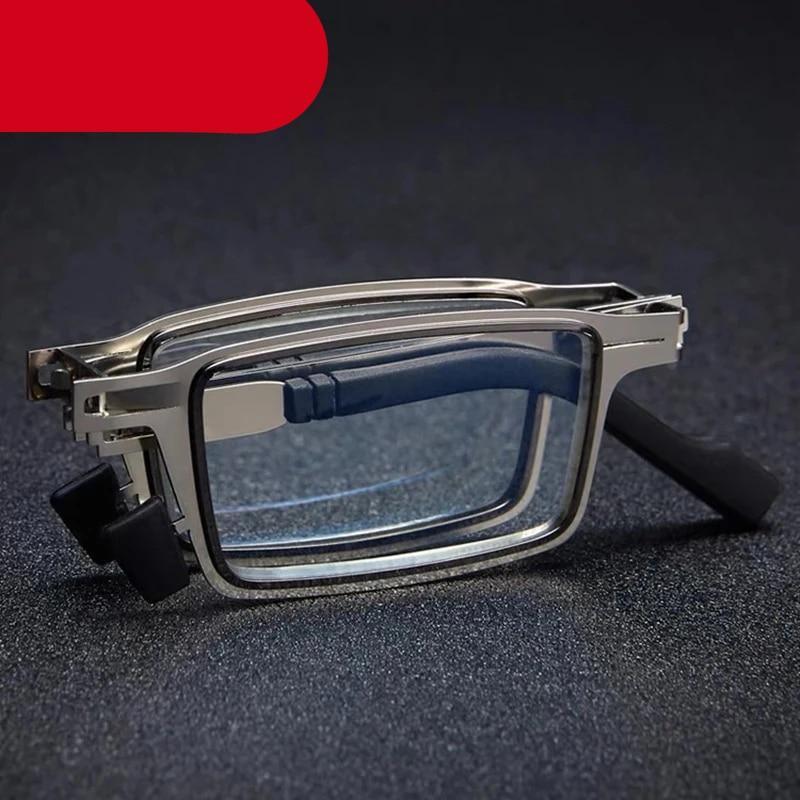 Anti-Light Reading Glasses Metal Foldable Presbyopia Eyewear With Case Thin Magnifying Glasses  Safety Glasses With Clear Anti Fog Scratch Resistant Wrap-Around Lenses No-Slip Grips Glasses For Men Women+3+3.5+4 Stevvex