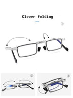 Anti-Light Reading Glasses Metal Foldable Presbyopia Eyewear With Case Thin Magnifying Glasses  Safety Glasses With Clear Anti Fog Scratch Resistant Wrap-Around Lenses No-Slip Grips Glasses For Men Women+3+3.5+4 Stevvex