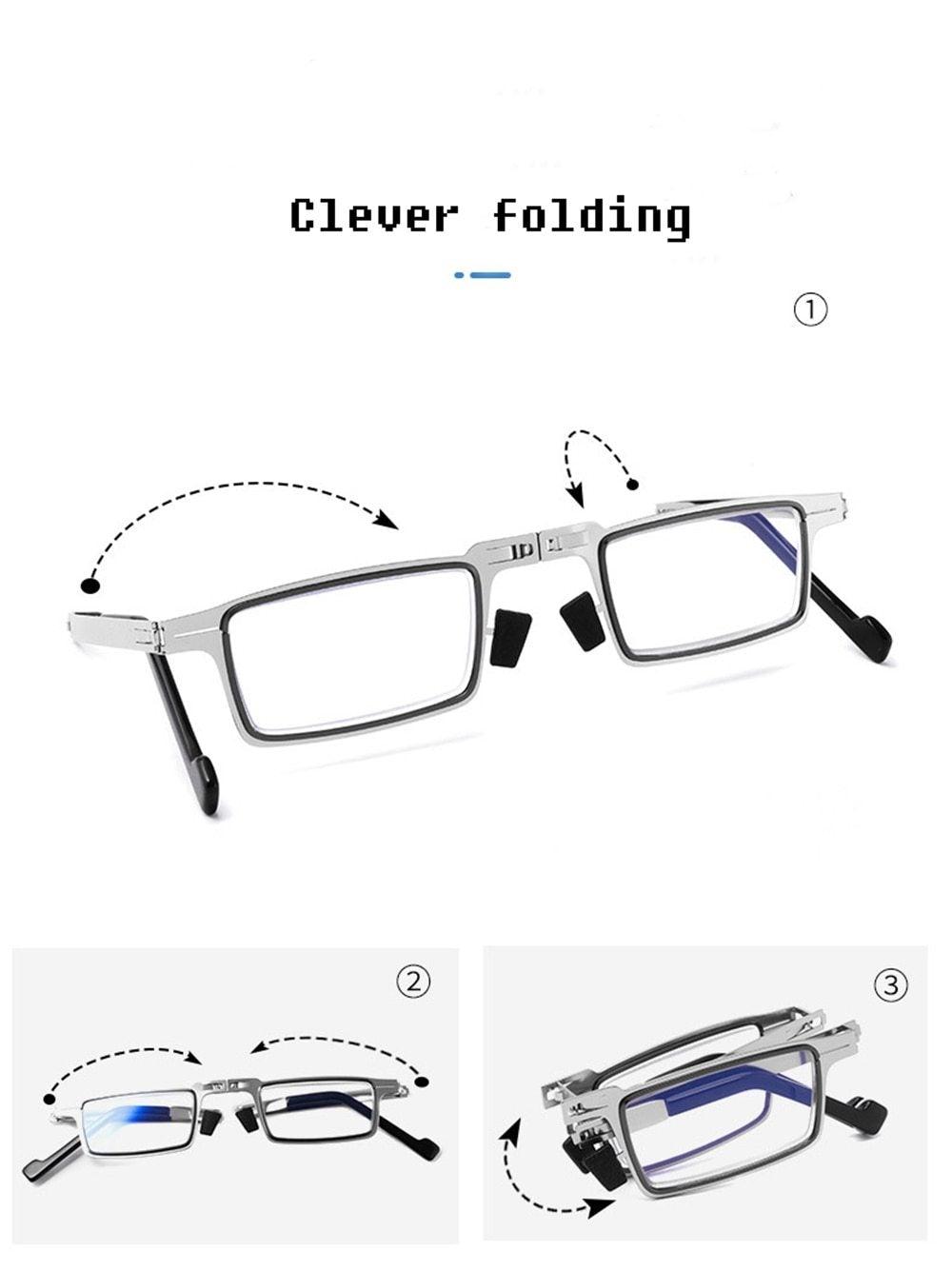 Anti-Light Reading Glasses Metal Foldable Presbyopia Eyewear With Case Thin Magnifying Glasses  Safety Glasses With Clear Anti Fog Scratch Resistant Wrap-Around Lenses No-Slip Grips Glasses For Men Women+3+3.5+4 Stevvex