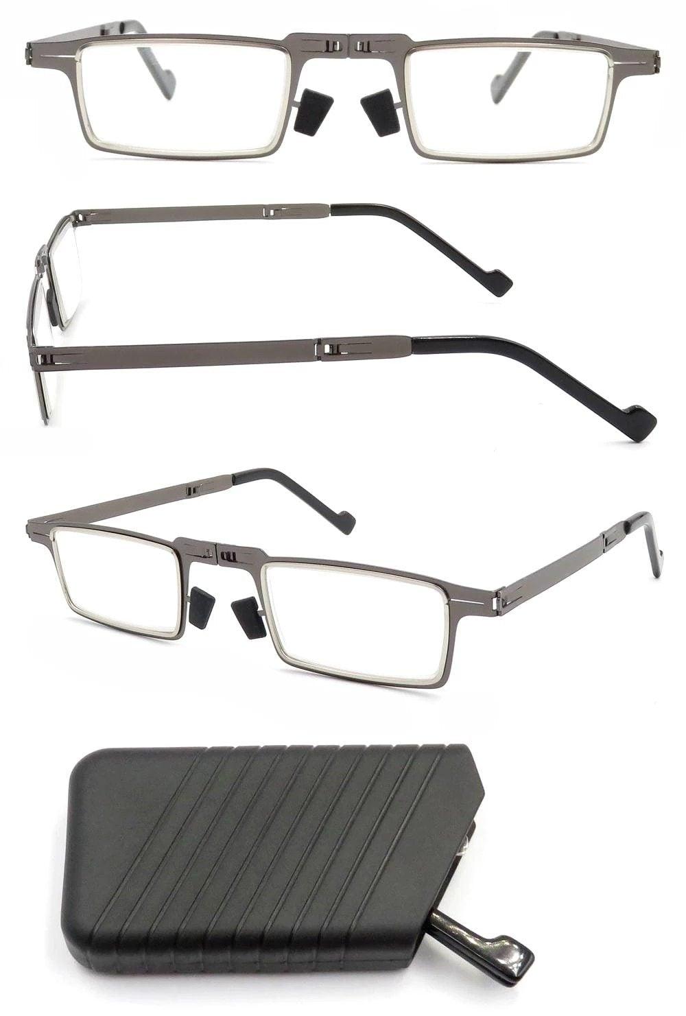 Anti-Light Reading Glasses Metal Foldable Presbyopia Eyewear With Case Thin Magnifying Glasses  Safety Glasses With Clear Anti Fog Scratch Resistant Wrap-Around Lenses No-Slip Grips Glasses For Men Women+3+3.5+4 Stevvex