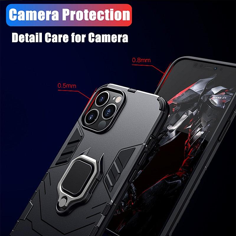 Anti Shock Case For iPhone 11 12 13 14 Pro XR Xs Max X 8 7 6 Plus 5S Magnet Armor Case Cover For iPhone Bumper Back Cover Case Full Protection with Ring Holder & in-Built Kickstand 360 Degree Protection Stevvex
