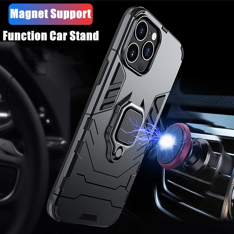 Anti Shock Case For iPhone 11 12 13 14 Pro XR Xs Max X 8 7 6 Plus 5S Magnet Armor Case Cover For iPhone Bumper Back Cover Case Full Protection with Ring Holder & in-Built Kickstand 360 Degree Protection Stevvex
