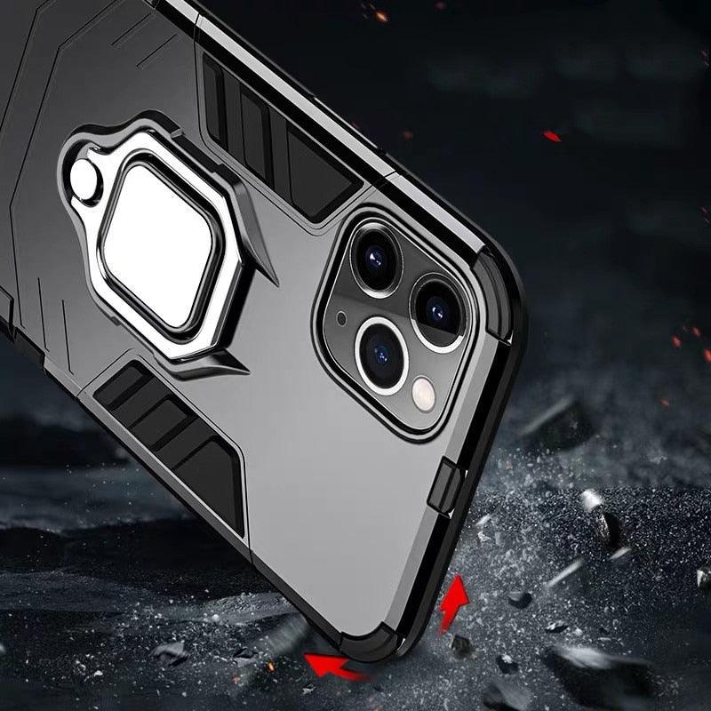 Anti Shock Case For iPhone 11 12 13 14 Pro XR Xs Max X 8 7 6 Plus 5S Magnet Armor Case Cover For iPhone Bumper Back Cover Case Full Protection with Ring Holder & in-Built Kickstand 360 Degree Protection Stevvex