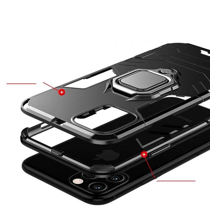 Anti Shock Case For iPhone 11 12 13 14 Pro XR Xs Max X 8 7 6 Plus 5S Magnet Armor Case Cover For iPhone Bumper Back Cover Case Full Protection with Ring Holder & in-Built Kickstand 360 Degree Protection Stevvex
