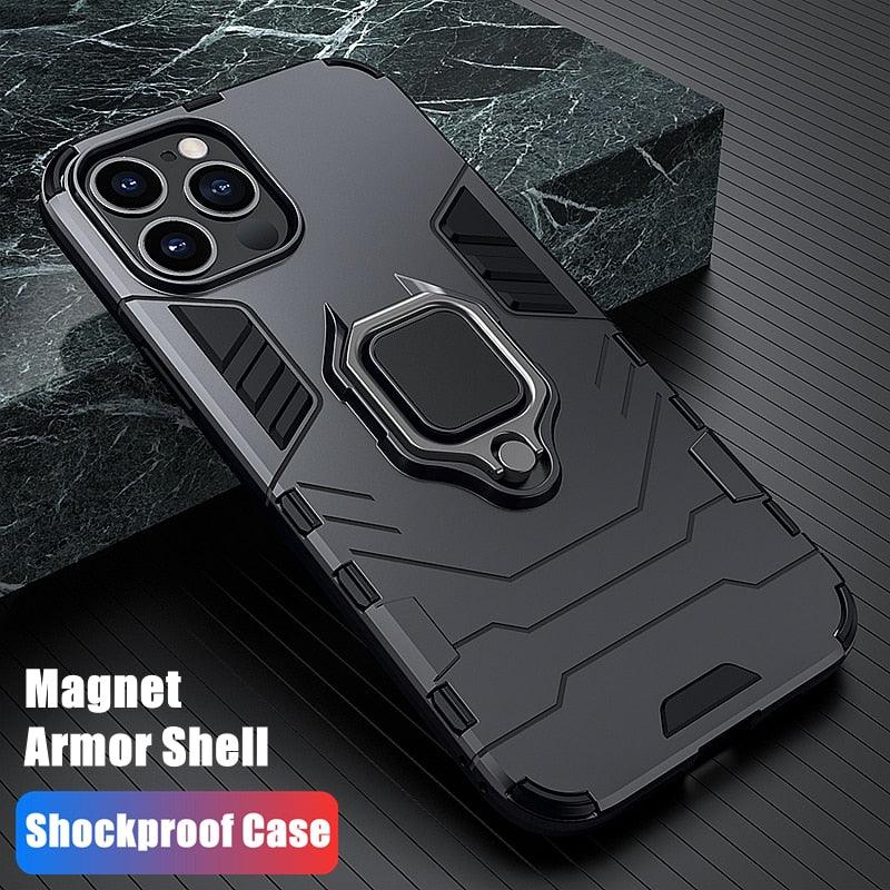 Anti Shock Case For iPhone 11 12 13 14 Pro XR Xs Max X 8 7 6 Plus 5S Magnet Armor Case Cover For iPhone Bumper Back Cover Case Full Protection with Ring Holder & in-Built Kickstand 360 Degree Protection Stevvex