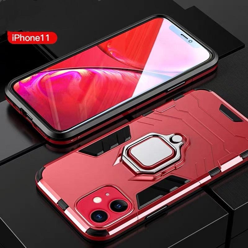 Anti Shock Case For iPhone 11 12 13 14 Pro XR Xs Max X 8 7 6 Plus 5S Magnet Armor Case Cover For iPhone Bumper Back Cover Case Full Protection with Ring Holder & in-Built Kickstand 360 Degree Protection Stevvex