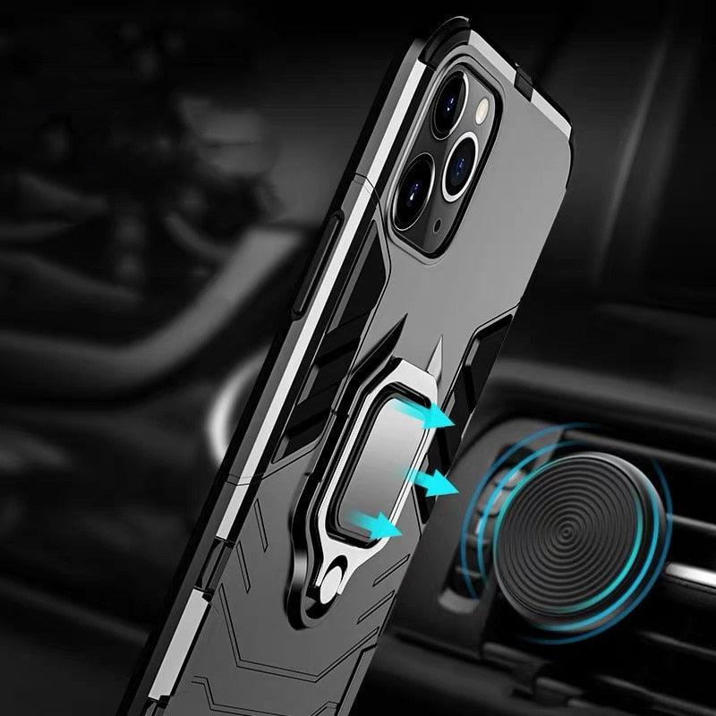 Anti Shock Case For iPhone 11 12 13 14 Pro XR Xs Max X 8 7 6 Plus 5S Magnet Armor Case Cover For iPhone Bumper Back Cover Case Full Protection with Ring Holder & in-Built Kickstand 360 Degree Protection Stevvex