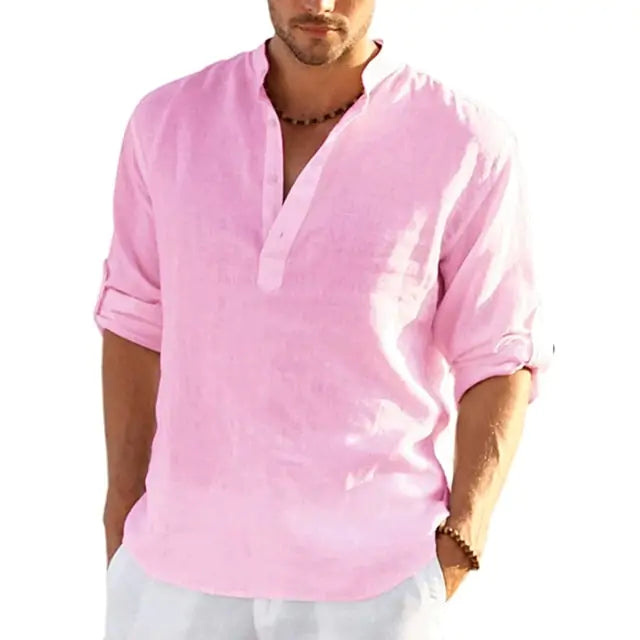 Men's Linen Long Sleeve Shirt Pi-Mart
