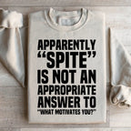Apparently Spite Is Not An Appropriate Answer To What Motivates You Sweatshirt