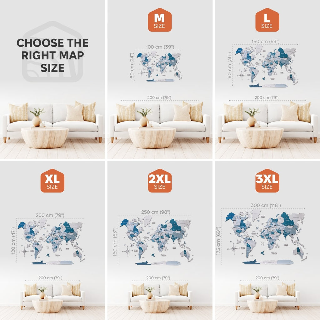 3D Luminous/Magnetic Colored Wooden World Map Aqua Enjoy The Wood