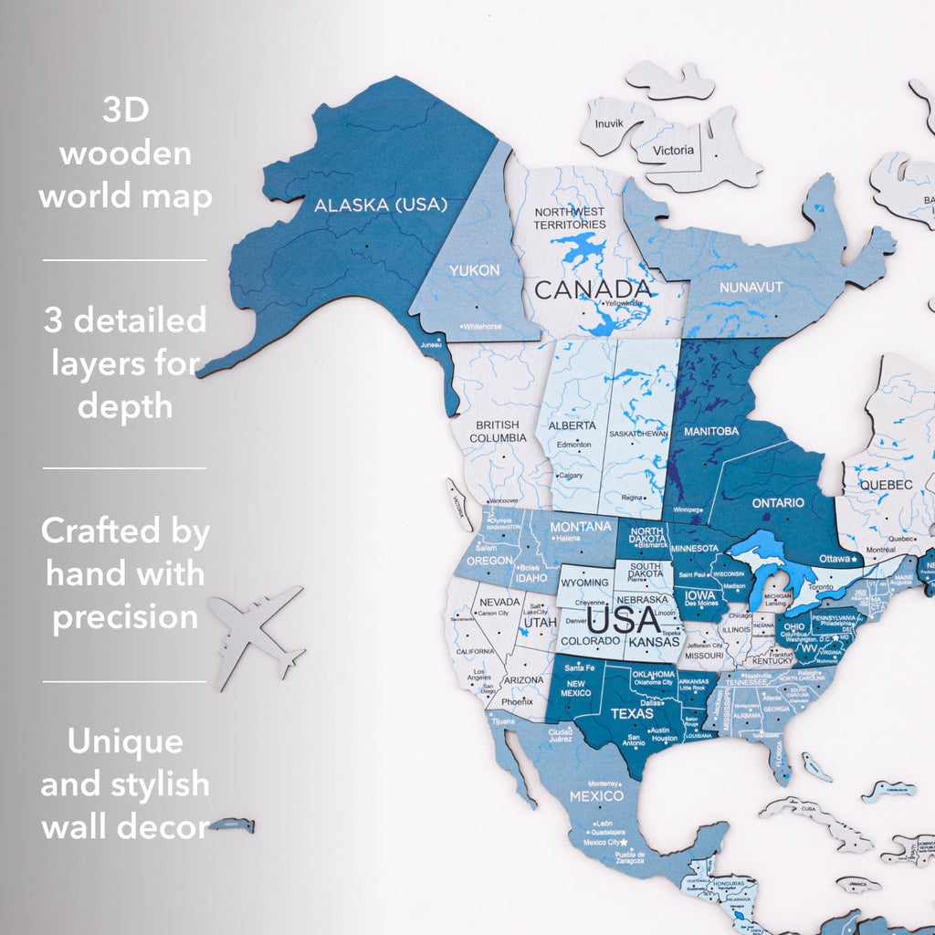 3D Wooden World Map Aqua Enjoy The Wood