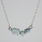 Aquamarine Sterling Silver Necklace 3 Stone Pendant