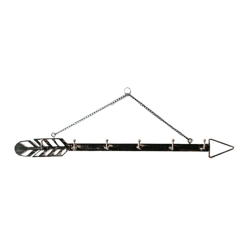 Arrow Wall Hook Hanger 6 Hook Metal Key and Jewelry Organizer Black 18x1.5x0.05 BandsCo Straps