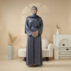 Luxury Satin Modest Abaya Set 4-Piece – Elegant Open Abaya, Top, Pants & Matching Hijab(MOA034) - SJB-DIAMOND ELITES