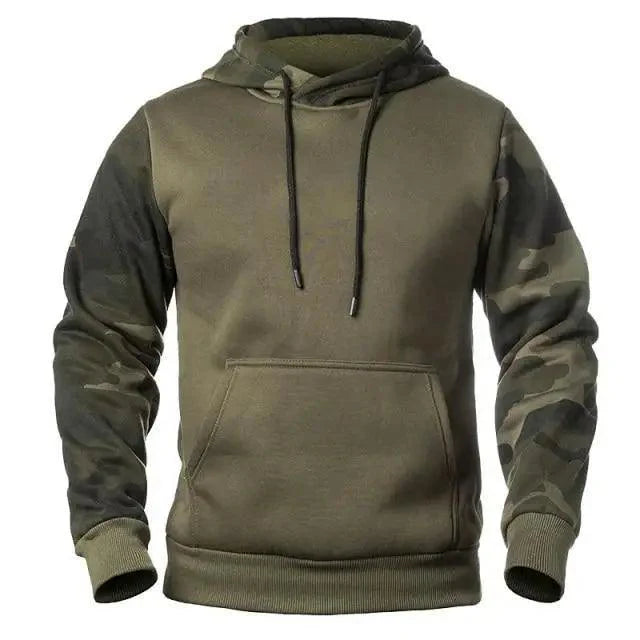 Army Green Men Military Hoodies Autumn Winter Hooded Sweatshirts Men's Pullover Hoodie Blend Fleece Long Sleeve Contrast Color Military Sweatshirt with Pocket Stevvex