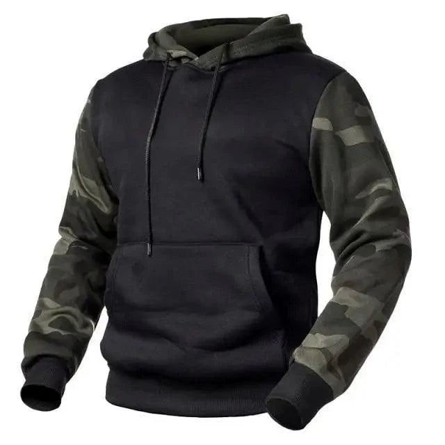 Army Green Men Military Hoodies Autumn Winter Hooded Sweatshirts Men's Pullover Hoodie Blend Fleece Long Sleeve Contrast Color Military Sweatshirt with Pocket Stevvex