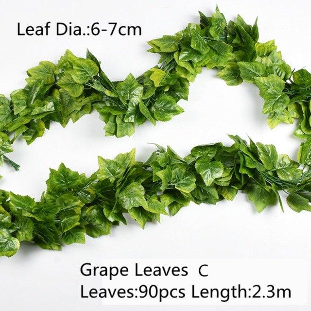 Artificial Decoration Vivid Vine Rattan Leaf Grass Grape Leaves Hanging For Wedding Home Kitchen Garden Party Decor Garland Fake Greenery Vine Leaves Hanging Green Foliage for Home Wedding Garden Wall Decoration Stevvex