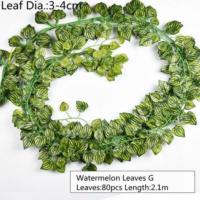 Artificial Decoration Vivid Vine Rattan Leaf Grass Grape Leaves Hanging For Wedding Home Kitchen Garden Party Decor Garland Fake Greenery Vine Leaves Hanging Green Foliage for Home Wedding Garden Wall Decoration Stevvex
