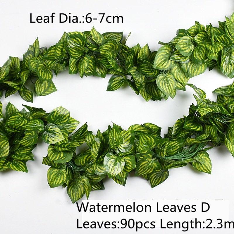 Artificial Decoration Vivid Vine Rattan Leaf Grass Grape Leaves Hanging For Wedding Home Kitchen Garden Party Decor Garland Fake Greenery Vine Leaves Hanging Green Foliage for Home Wedding Garden Wall Decoration Stevvex