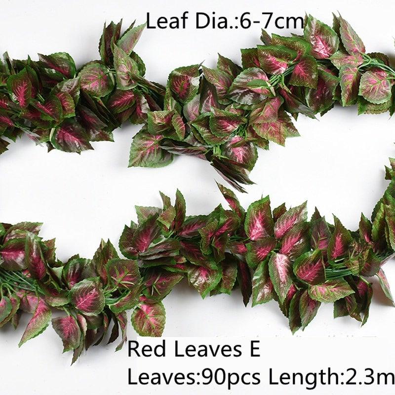 Artificial Decoration Vivid Vine Rattan Leaf Grass Grape Leaves Hanging For Wedding Home Kitchen Garden Party Decor Garland Fake Greenery Vine Leaves Hanging Green Foliage for Home Wedding Garden Wall Decoration Stevvex