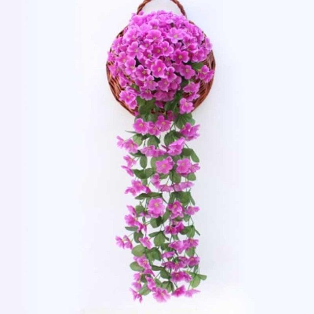 Artificial Flower Wisteria Basket Wall Hanging Flower Party Decoration Simulation For Valentine's Day Wedding Birthdays Hanging Basket Lifelike Garland for Home Wedding Garden/Yard String Floral Decoration Stevvex