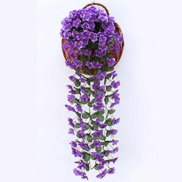 Artificial Flower Wisteria Basket Wall Hanging Flower Party Decoration Simulation For Valentine's Day Wedding Birthdays Hanging Basket Lifelike Garland for Home Wedding Garden/Yard String Floral Decoration Stevvex