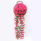 Artificial Flower Wisteria Basket Wall Hanging Flower Party Decoration Simulation For Valentine's Day Wedding Birthdays Hanging Basket Lifelike Garland for Home Wedding Garden/Yard String Floral Decoration Stevvex