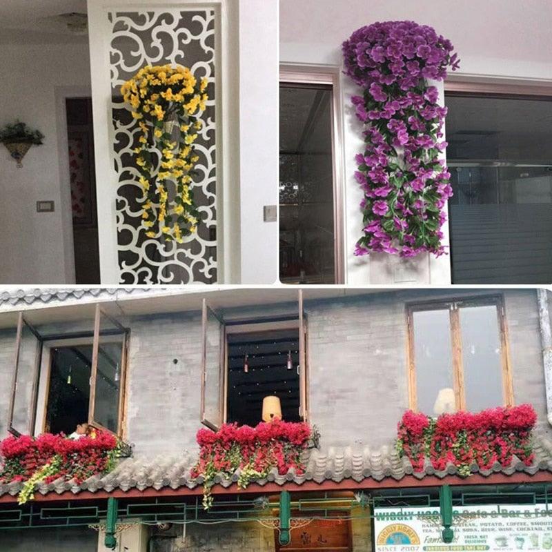 Artificial Flower Wisteria Basket Wall Hanging Flower Party Decoration Simulation For Valentine's Day Wedding Birthdays Hanging Basket Lifelike Garland for Home Wedding Garden/Yard String Floral Decoration Stevvex