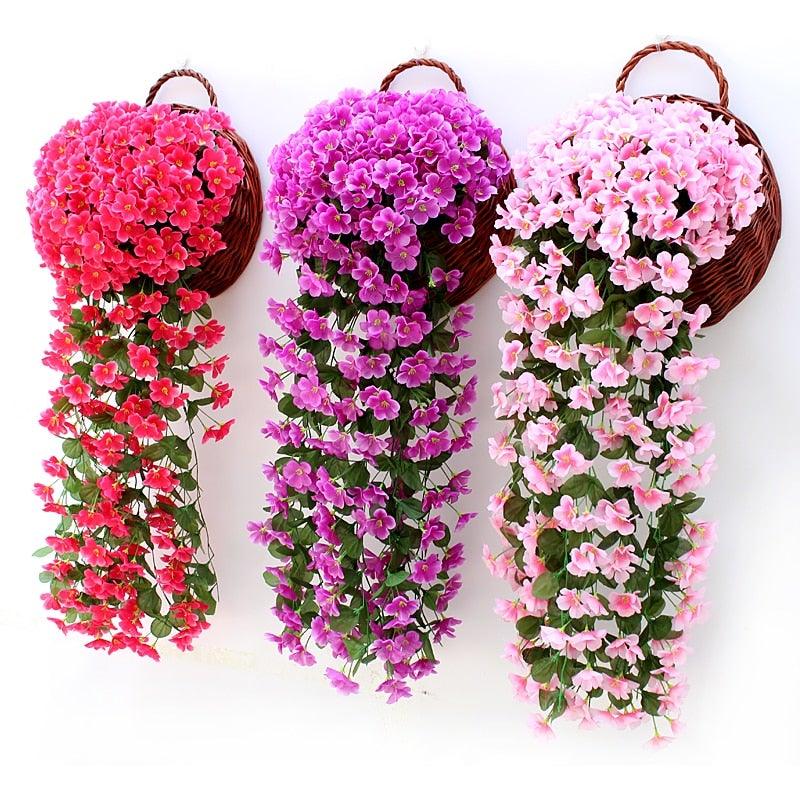 Artificial Flower Wisteria Basket Wall Hanging Flower Party Decoration Simulation For Valentine's Day Wedding Birthdays Hanging Basket Lifelike Garland for Home Wedding Garden/Yard String Floral Decoration Stevvex