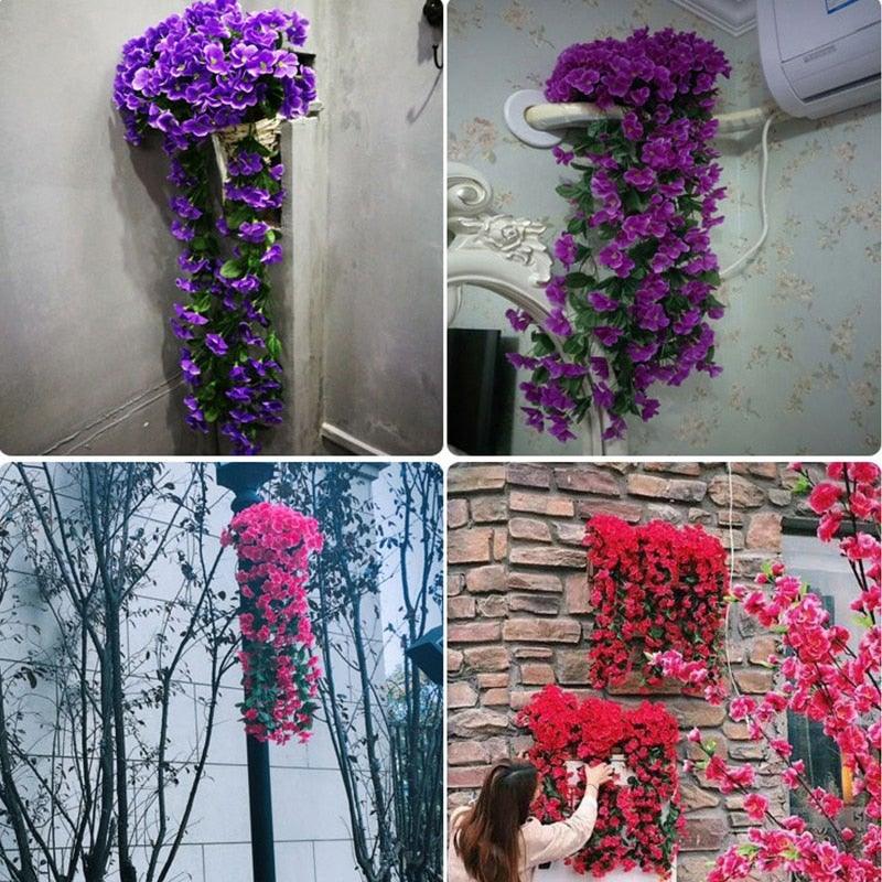 Artificial Flower Wisteria Basket Wall Hanging Flower Party Decoration Simulation For Valentine's Day Wedding Birthdays Hanging Basket Lifelike Garland for Home Wedding Garden/Yard String Floral Decoration Stevvex