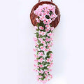 Artificial Flower Wisteria Basket Wall Hanging Flower Party Decoration Simulation For Valentine's Day Wedding Birthdays Hanging Basket Lifelike Garland for Home Wedding Garden/Yard String Floral Decoration Stevvex