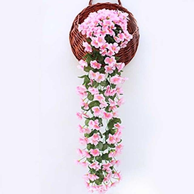 Artificial Flower Wisteria Basket Wall Hanging Flower Party Decoration Simulation For Valentine's Day Wedding Birthdays Hanging Basket Lifelike Garland for Home Wedding Garden/Yard String Floral Decoration Stevvex