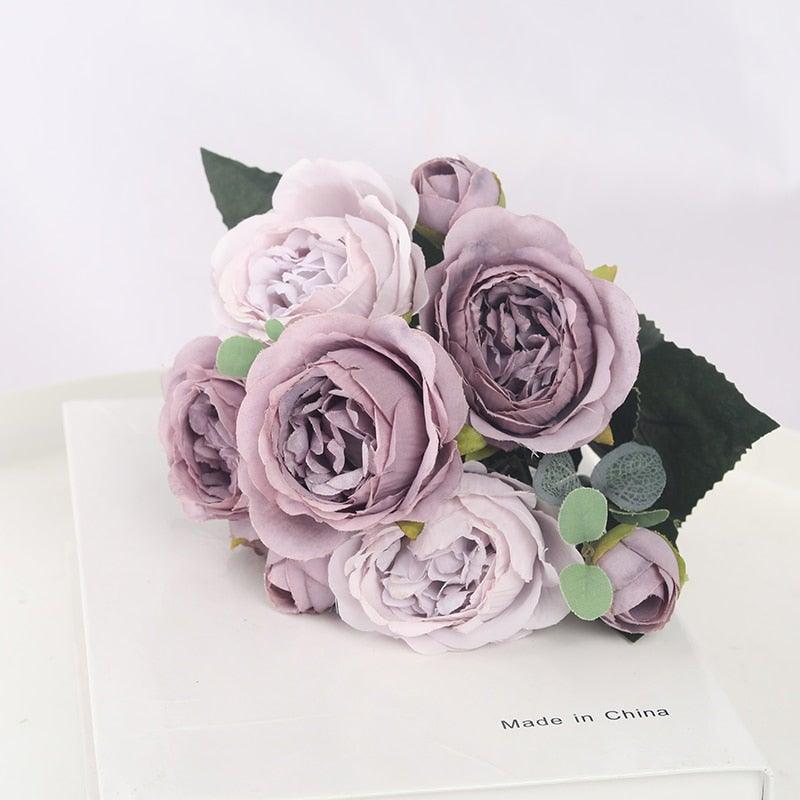 Artificial Flowers 1 Bouquet 9 heads Peony Tea Rose Autumn Silk Fake Flowers For Living Room Home Garden Wedding Decoration Artificial Silk Fake Flowers Rose Floral Decor Bouquet Stevvex