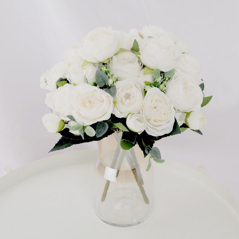 Artificial Flowers 1 Bouquet 9 heads Peony Tea Rose Autumn Silk Fake Flowers For Living Room Home Garden Wedding Decoration Artificial Silk Fake Flowers Rose Floral Decor Bouquet Stevvex