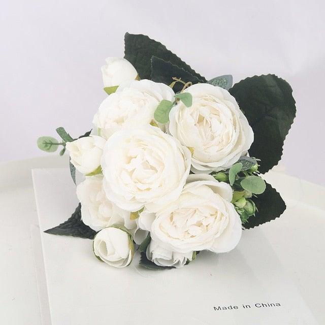 Artificial Flowers 1 Bouquet 9 heads Peony Tea Rose Autumn Silk Fake Flowers For Living Room Home Garden Wedding Decoration Artificial Silk Fake Flowers Rose Floral Decor Bouquet Stevvex