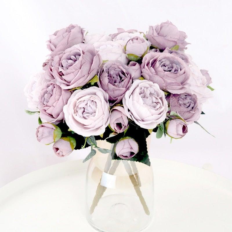 Artificial Flowers 1 Bouquet 9 heads Peony Tea Rose Autumn Silk Fake Flowers For Living Room Home Garden Wedding Decoration Artificial Silk Fake Flowers Rose Floral Decor Bouquet Stevvex