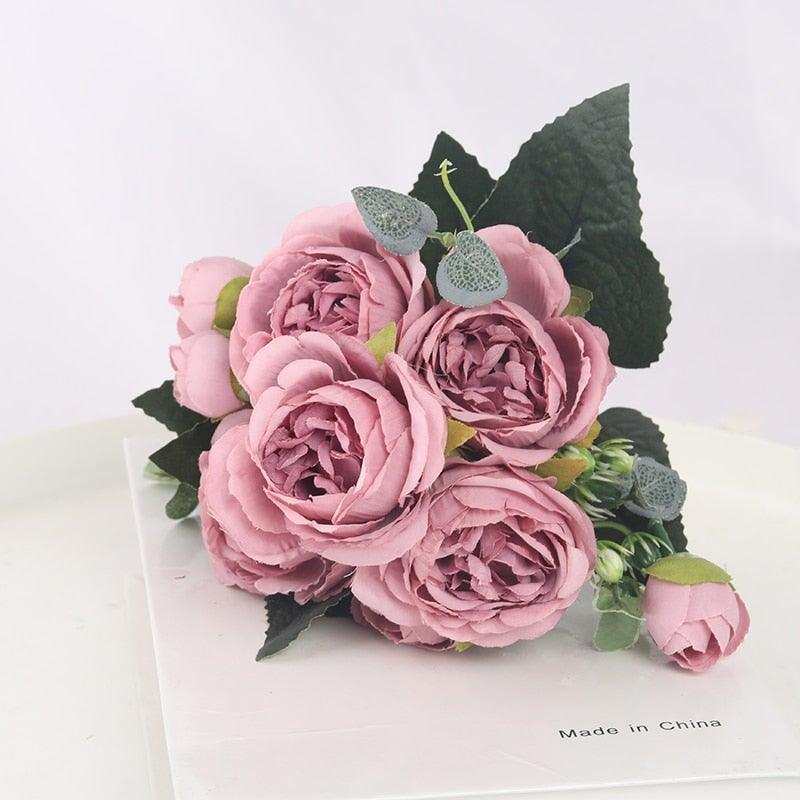 Artificial Flowers 1 Bouquet 9 heads Peony Tea Rose Autumn Silk Fake Flowers For Living Room Home Garden Wedding Decoration Artificial Silk Fake Flowers Rose Floral Decor Bouquet Stevvex